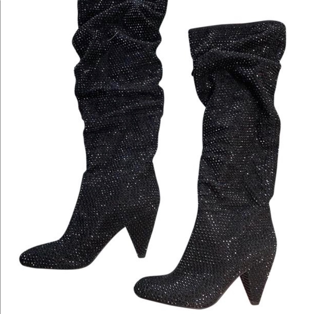 INC Ruching “Geri” Rhinestone🤩❤️ Metallic Boots - Picture 4 of 8